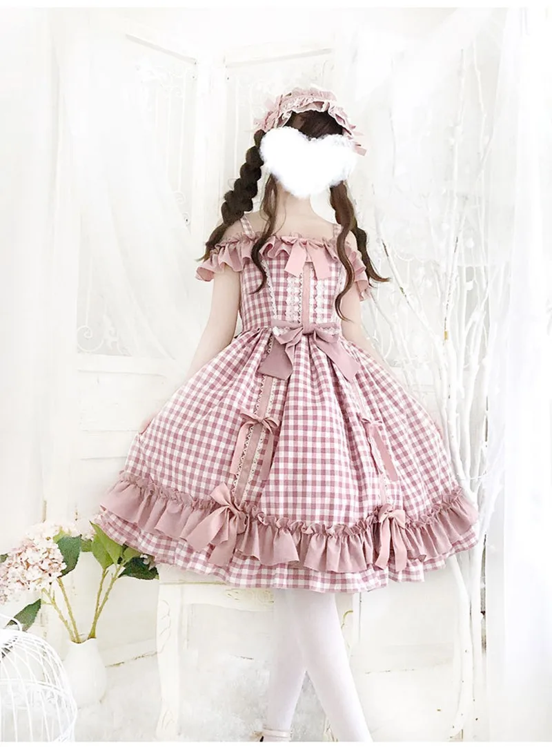 Prinzessin tee party rosa süße lolita kleid vintage spitze bowknot gitter viktorianischen kleid kawaii mädchen gothic lolita jsk loli cos