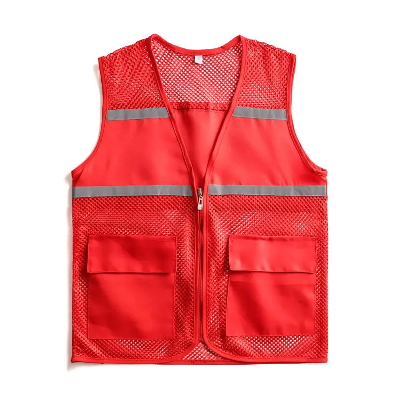 Ademend Multi Pocket Rits Mesh Vesten Security Mannen Vrouw Reflecterende Veiligheid Vest Werk Vest Werkkleding Uniform Jas