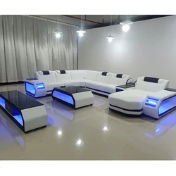 New arrival living room sofas super modern style living room furniture LED lamps top quality leather couch living room sofas