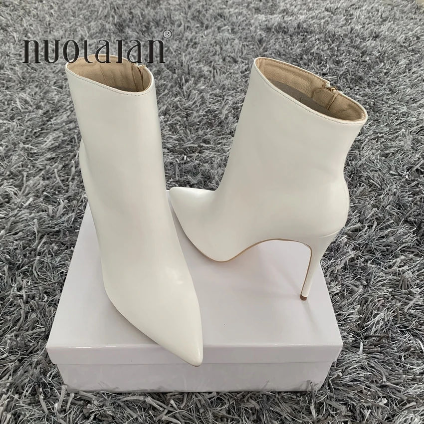 Sexy Ankle Boots For Women High Heels Short Boots Women Fashion Leather White Black Shoes Lady Large size 35-42