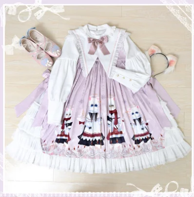 Kawaii Meisje Gothic Lolita Op Loli Zoete Prinses Lolita Jurk Vintage Kant Strik O-hals Vest Leuke Printing Victoriaanse Jurk