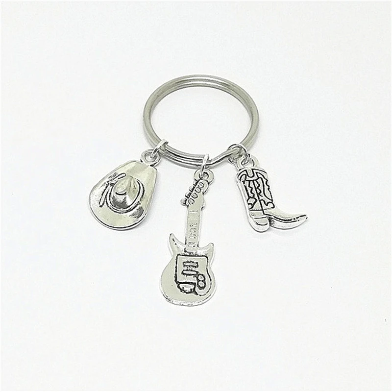 I Love Rodeo Keychain, Music Charm Jewelry, Guitar Cowboy keychain, Sports Athletic keychain, Country Western, Cowgirl keychain