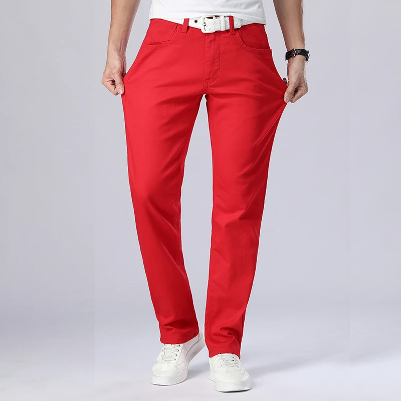 

2024 New Autumn Men's Red Jeans Classic Style Straight Elasticity Cotton Denim Pants Male Brand White Trousers