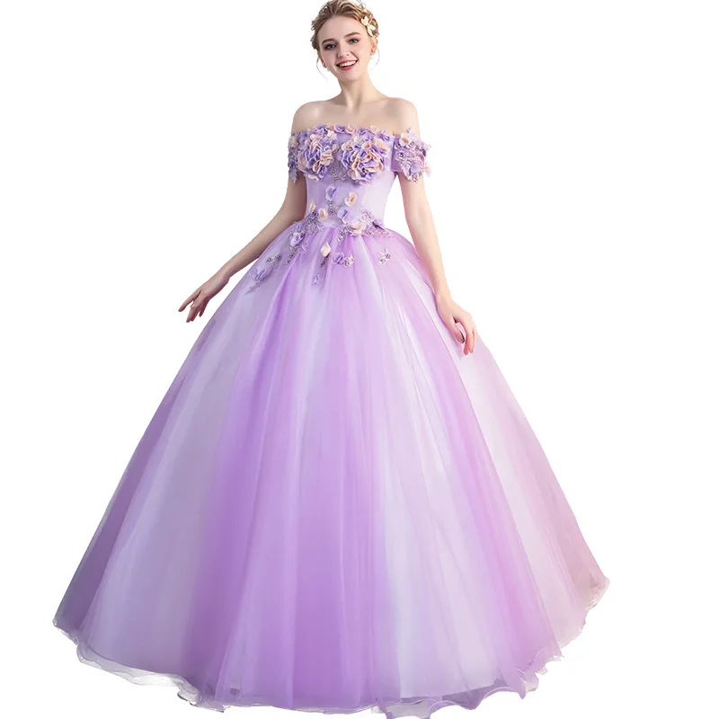 Quinceanera Dresses Robe De Soiree Noble Short Sleeve Off The Shoulder Ball Gown Classic Stereo Flower Party Prom Dress Vestidos