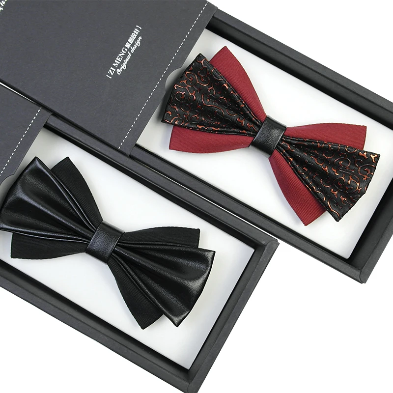 New Arrivals Men\'s Luxury Formal PU Bowtie Male Butterfly Tie Elegant Bow Ties for Men Great for Wedding Party with Gift