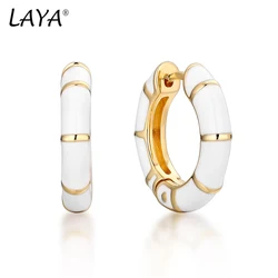 Laya Silver Hoop Earrings For Women 925 Sterling Silver Simple Design Circle White серьги Fine Jewelry Handmade Enamel 2022