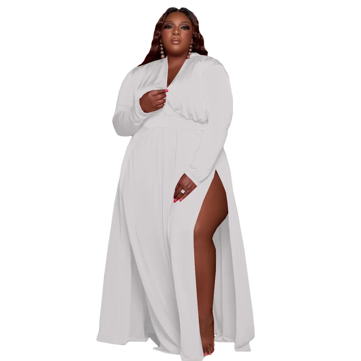 XL-5XL Automne 2022 Plus La Taille Robes Pour Femmes Vêtements De Mode Casual Split À Manches sulfCol En V Sexy Robe En Gros Dropshipping