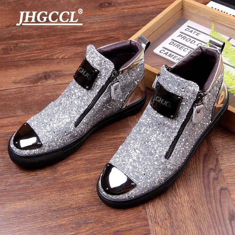 New Men's Casual Fashion Zipper Outdoor High-Top Shoes Man Slip-On Boots Mens Driving Party Flats A4