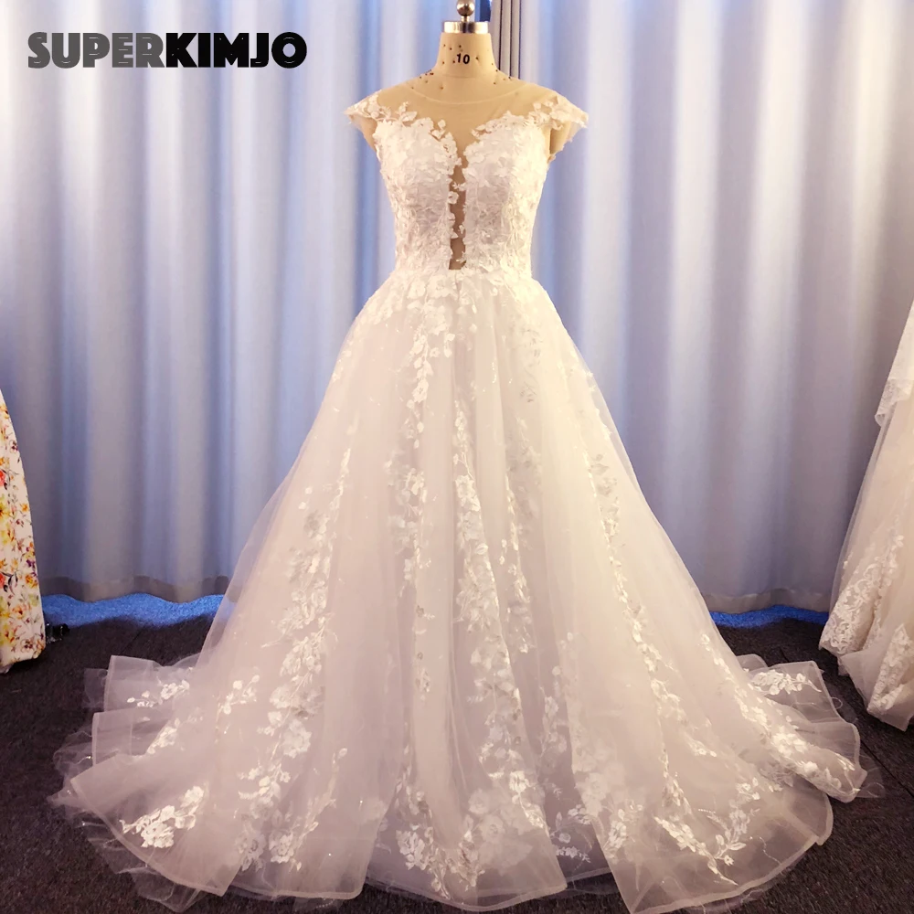 

real wedding dresses lace sheer crew neckline sparkly sequins bridal dresses ball gown sparkly lace wedding gowns