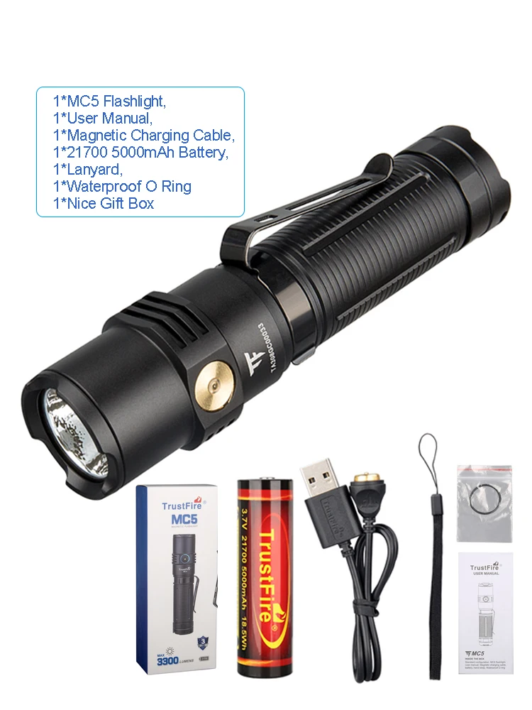 Hochleistungs-LED-Taschenlampen Trustfire MC5, 3300 Lumen, wiederaufladbar, Edc, magnetische Aufladung, verwenden Sie Taschenlampen mit 21700-Batterie und Betriebsanzeige