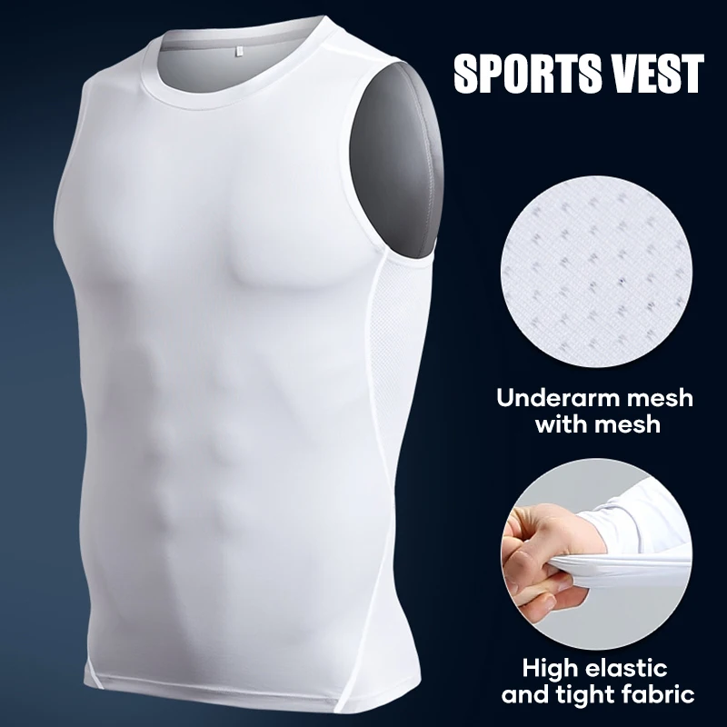 Men's Quick Dry Fitness Vest Sleeveless Sports Compression Tank Tops Breathable for Fitness Workout Cycling Running BHD2