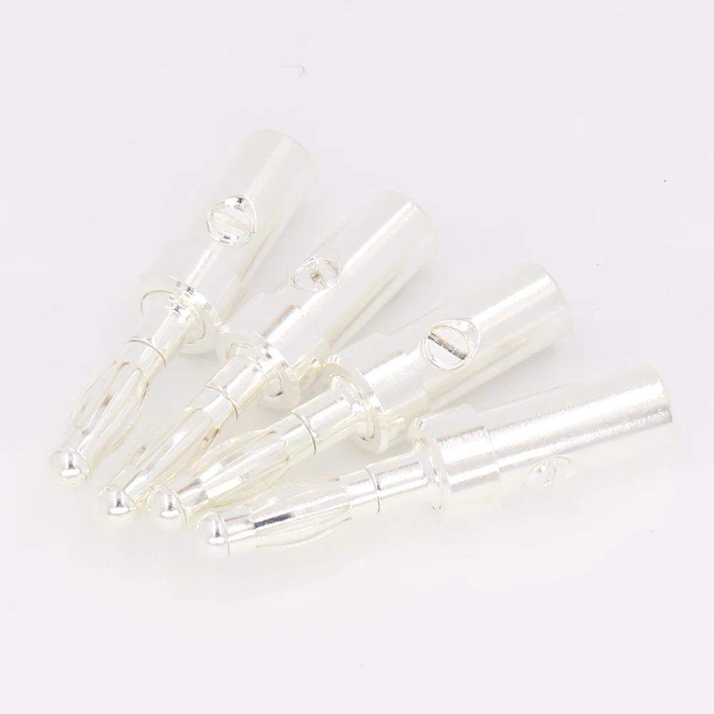 8PCS สายลำโพงตัวเชื่อมต่อปลั๊กกล้วยบริสุทธิ์ตัวนำทองแดงชุบ Silver