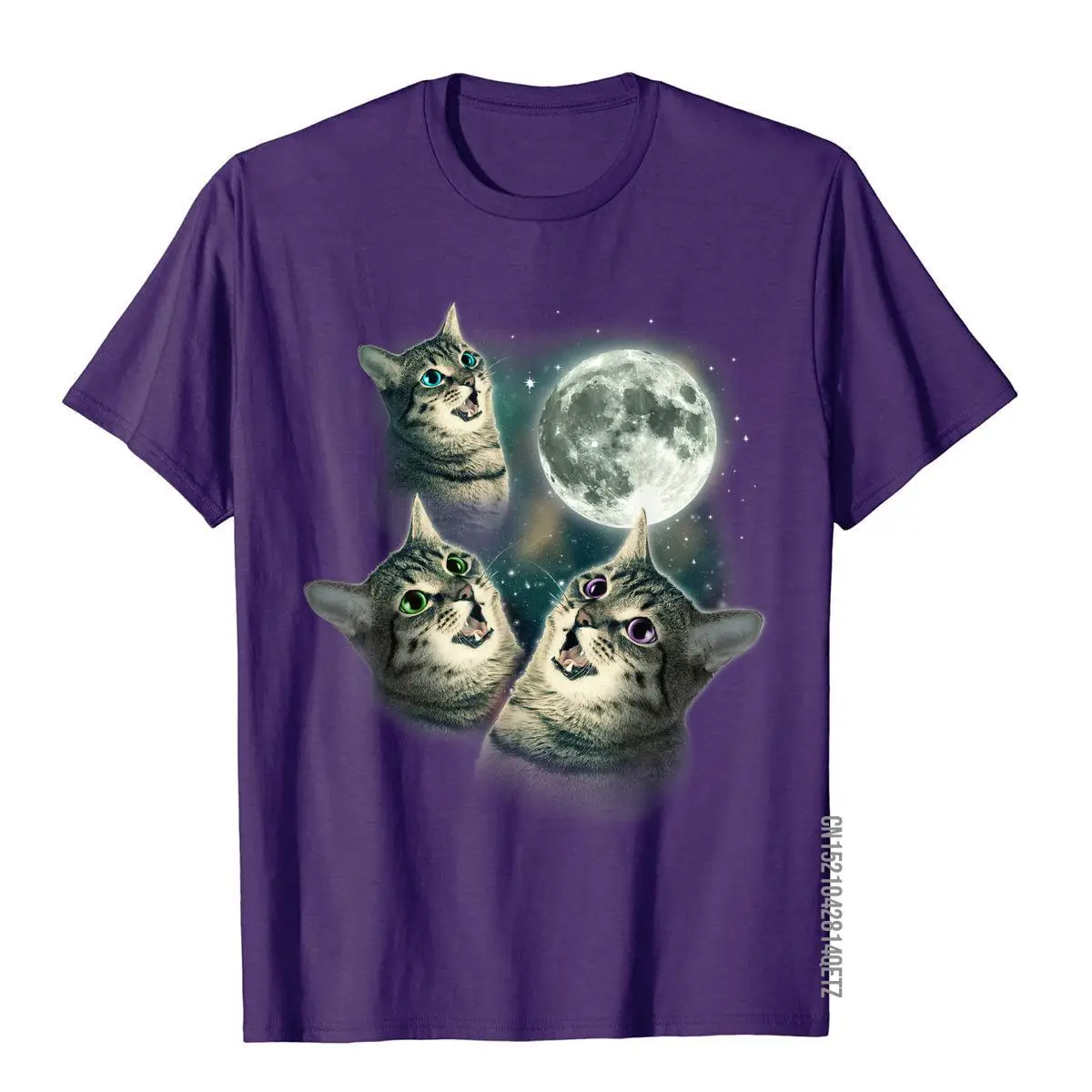 Funny Cat Shirt Three Cat Moon 3 Wolfs Cute Kitten Graphic T-Shirt Cotton Men\'s T Shirt Vintage T Shirt Fashionable Printing