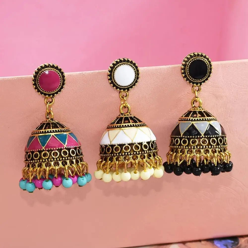 Classic India Earrings for Women Boho Vintage Ethnic Pakistan Tibet Beads Bells Drop Earr Hollow Afghan Kundan Jhumka Jewelry