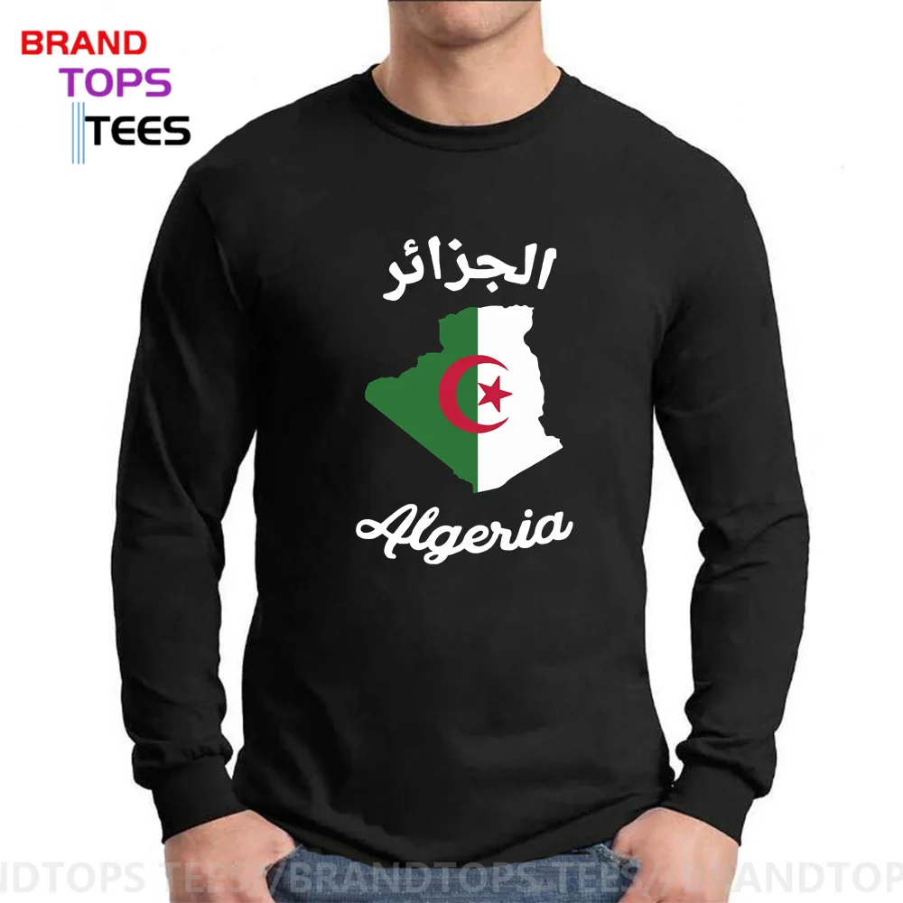 Patriotic fans tee shirt Distressed Retro Algeria Country Design Map T shirt Vintage Algerian Flag Men's Long Sleeves T-shirt