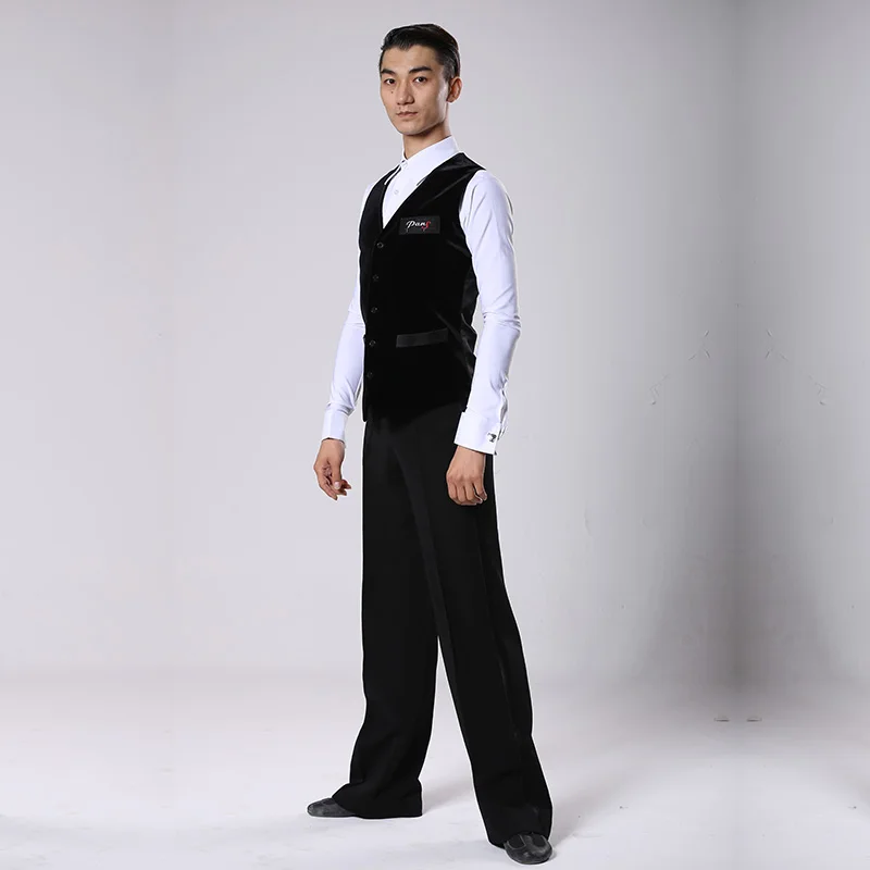 Ballrooom Dancing Clothes For Men Latin Competition Wear Velvet Black Vest Cha Cha Salsa Performance Costume Latin Tops DNV15863