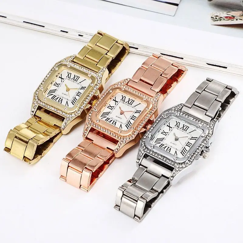 High quality fashion Business ladies casual stainless steel Rose Gold quartz watch Student Ladies square waterproof clock retro