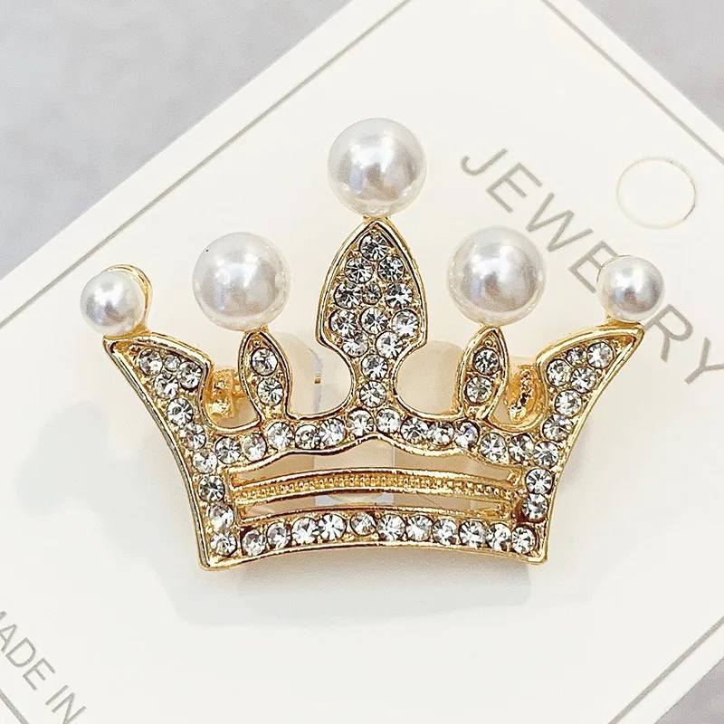 Fashion Crown Brooches Gold Color Silver Color Clear Rhinestone Pins Dress Decoration Buckle Badge Jewelry Accessories For Women