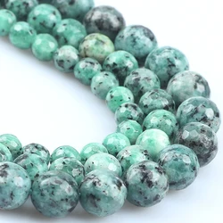 Natural Stone Faceted Green Spot Stone Jaspers Beads Round Loose Spacer Beads For Jewelry Making DIY Bracelet 4/6/8/10/12mm 15