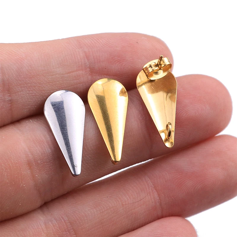 

10pcs Stainless Steel Hypoallergenic Teardrop Stud Post Earring Findings with Loop Gold Plated Waterdrop Ear Studs 20x9mm