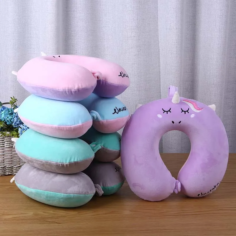 Cartoon Unicorn U Shaped Travel Pillow Car Air Flight Inflatable Pillows Neck Support Headrest Cushion Soft Memory Foam Pillow