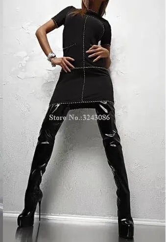 Sexy Black Patent Leather Platform Thigh High Boots Woman Hot Selling Super High Stiletto Heels Over the Knee Long Boots Lady