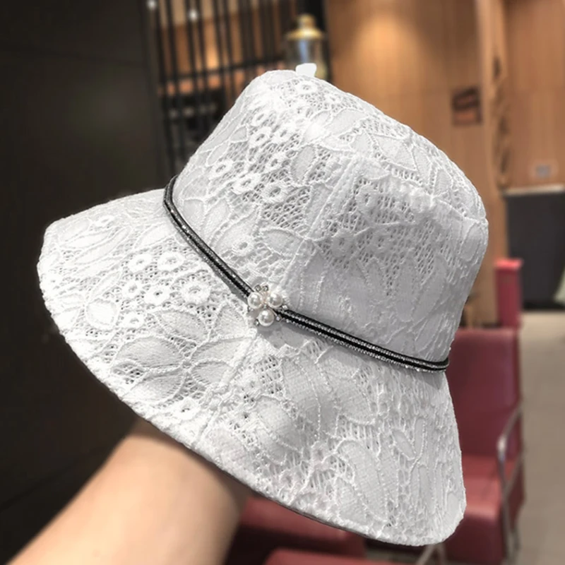 2021 New Fashion Lace Bucket Hat Women Summer Beach Sun Floppy Hats Flat Foldable Hollow Visor Caps