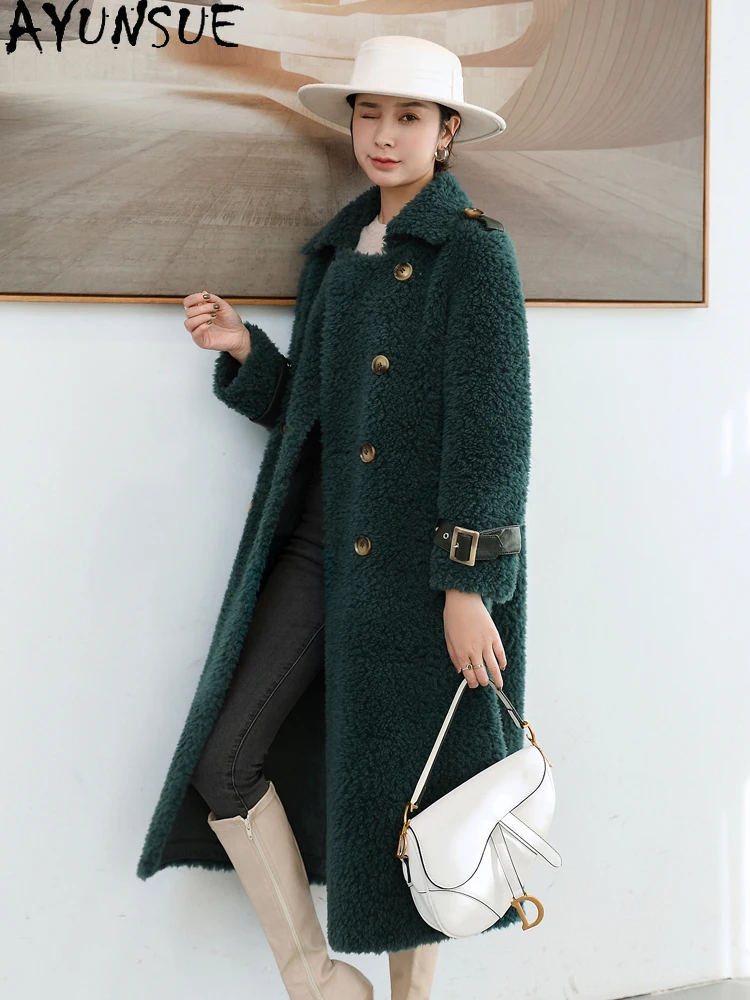 AYUNSUE Winter Jacket Women Warm Real Fur Coat Woman Parka Elegant Long Sheep Shearing Woman Parkas Manteau Fourrure Femme W4679