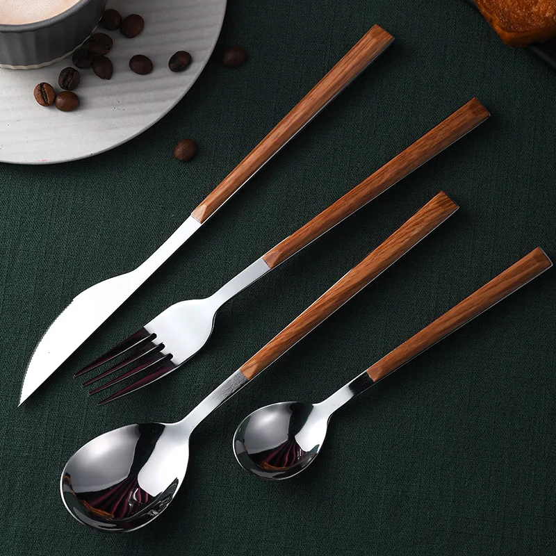 Jaswehome  4pcs Stainless Steel Flatware Cutlery Set Steak knife dinner Fruit salad Fork  Soup Spoons Western dessert Tableware