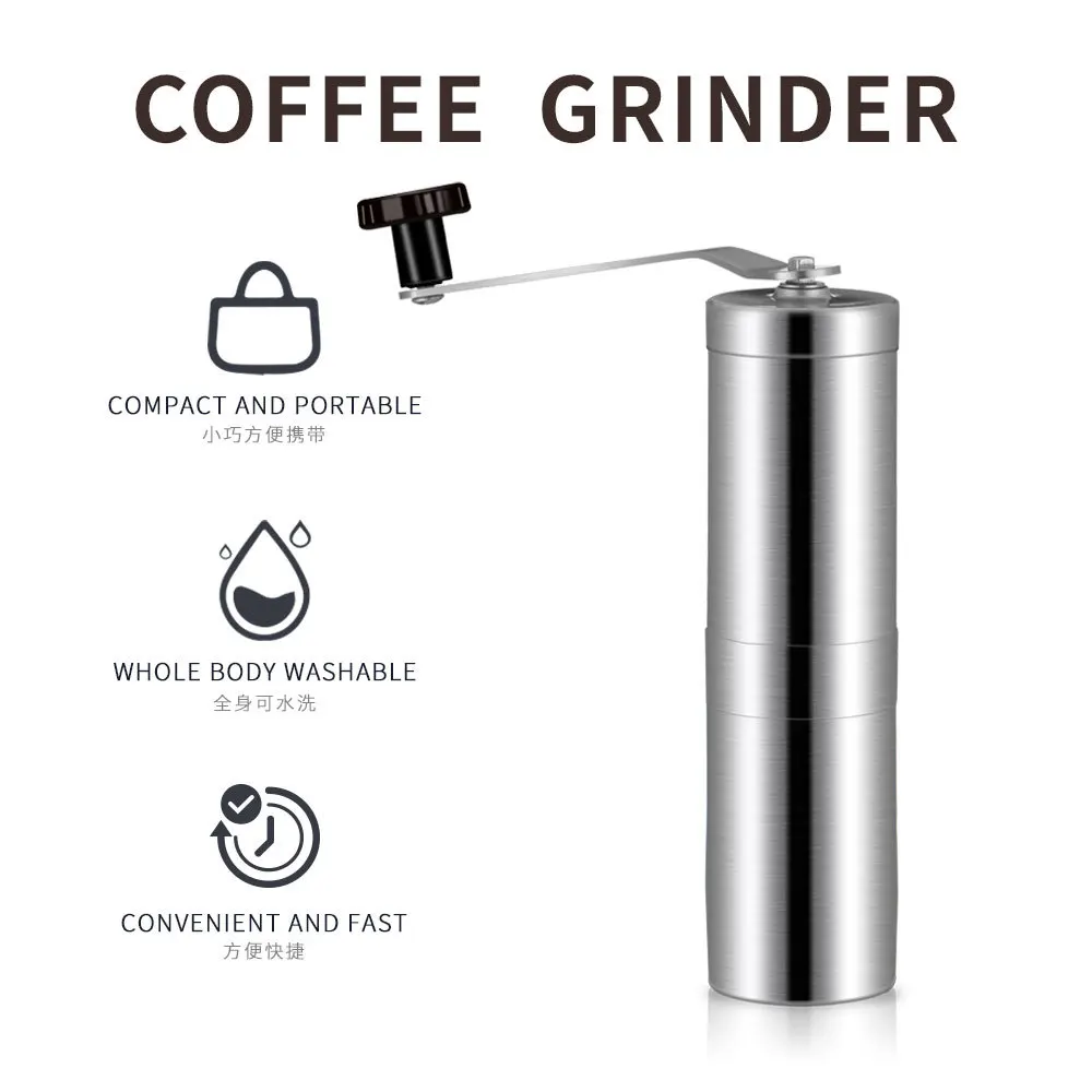Macinacaffè portatile in acciaio inossidabile per uso domestico macinacaffè a manovella regolabile lavabile in lavatrice vita di qualità