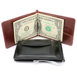 Fashion Small Men's Leather Money Clip Wallet With Coin Pocket Male ID Card Slot Cash Holder Bag Mini Purse For Man Magnet Hasp