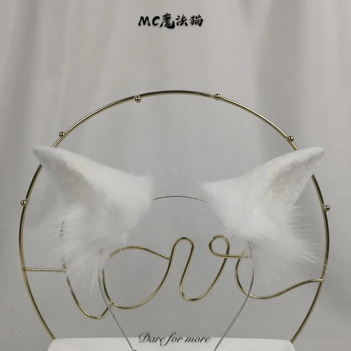 White cat ears animal ears hand-made hair band hairpin hairpin KC headwear cos simulation fold-ear cat hair accessories