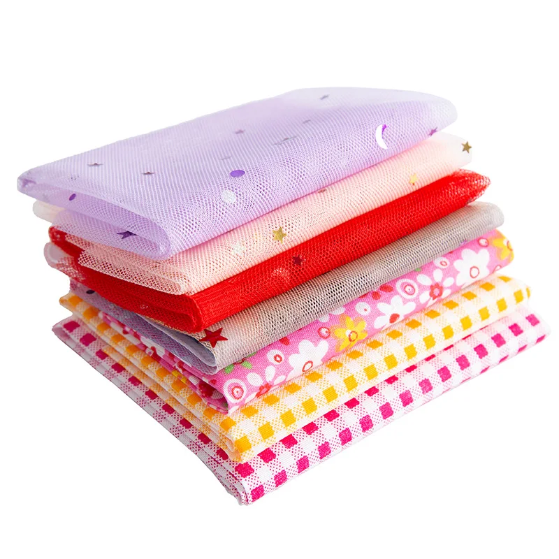 7pcs/Lot Floral Mesh Patchwork Fabric Polyester Sewing Quilting Fabric For DIY Doll Clothing Handcraft Needlework Accessories