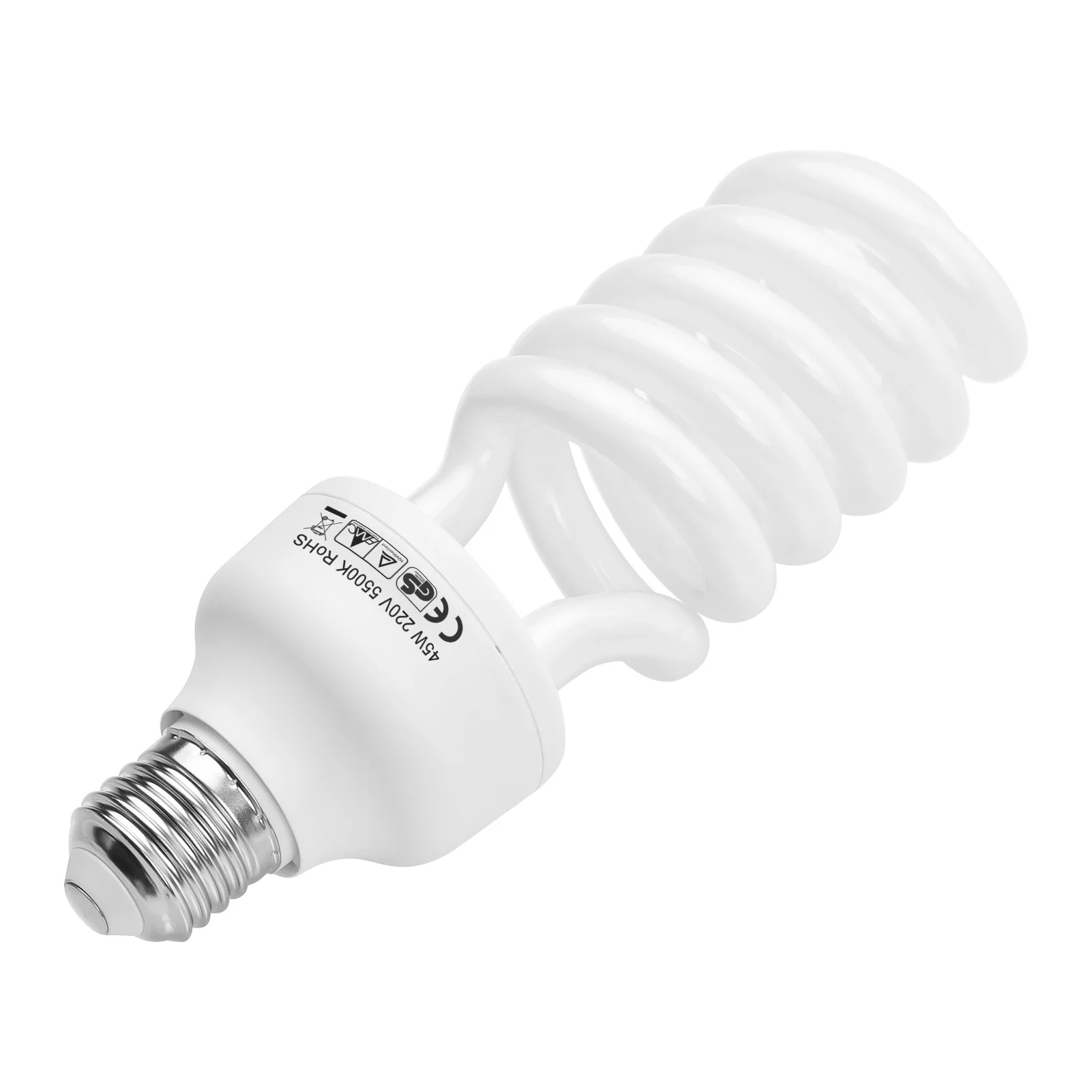 Spiral Fluorescent Light Bulb 45W 5500K Daylight E27 Socket Energy Saving for Studio Photography Video Lighting 220V