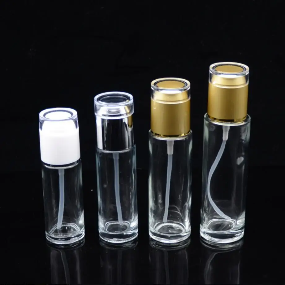 Botella de vidrio transparente de 20ml para suero/loción/emulsión/base/anti-UV/essencia/cuidado de la piel botella de plástico para embalaje cosmético