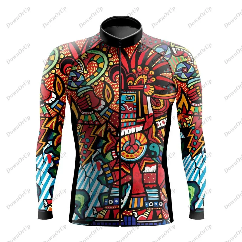 Mexico Aztec Men\'s Long Sleeve Cycling Jersey Maillot Ciclismo Hombre Equipment BIke ropa Professional Cycling Clothing