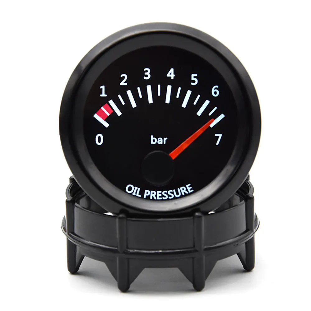 2 "52mm 12V Universal Auto Auto Öl Manometer 0-7Bar Öl Presse Gauge LED Meter mit Sensor für 12V Racing Gauge Schwarz Gesicht – Detail 2