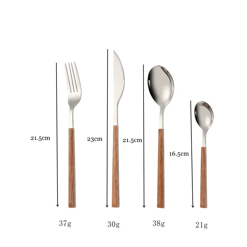 24pcs Kitchen Cutlery Set Utensils Stainless Steel Fork Spoons Knife Teaspoons Dinnerware Tableware Sets Imitation Wooden Handle