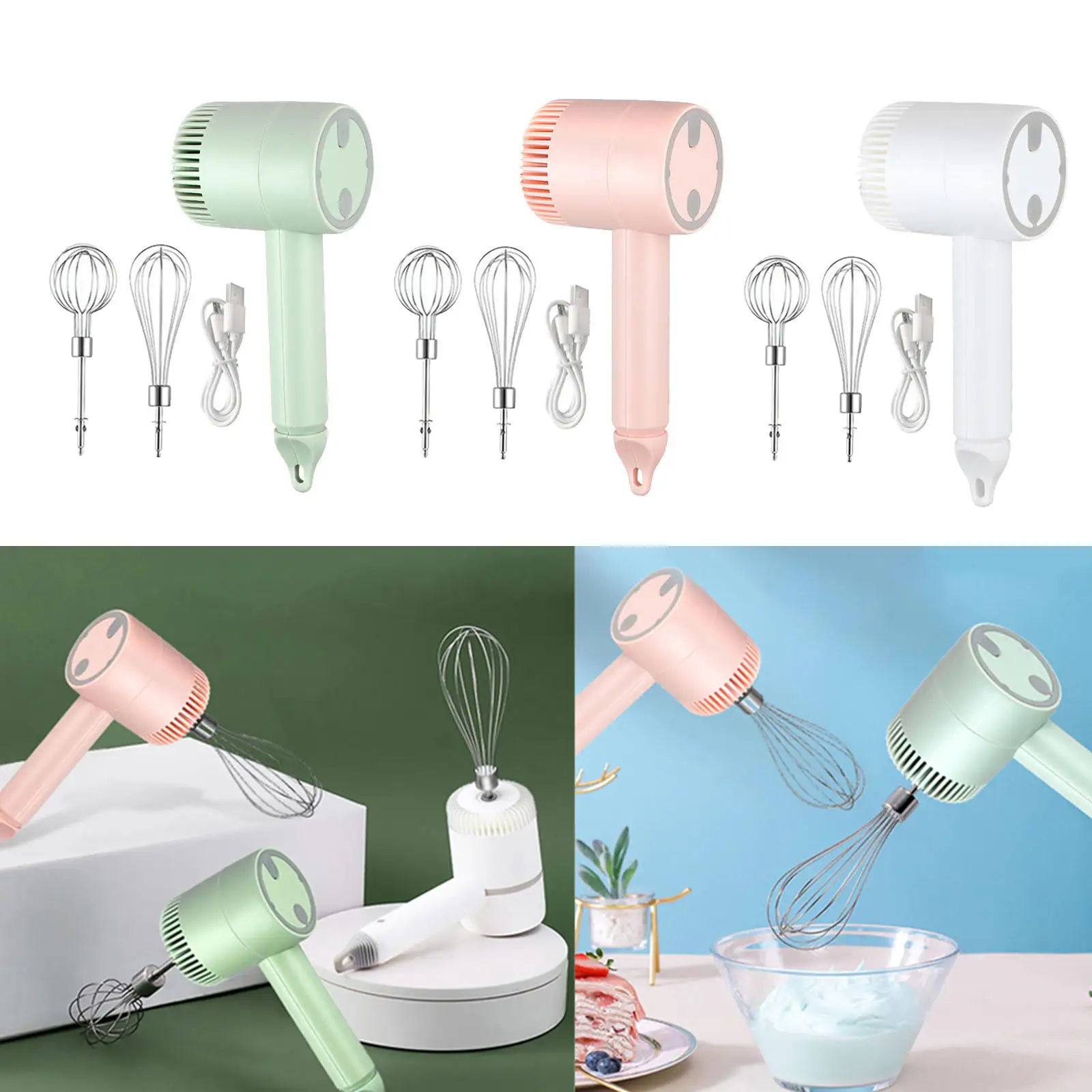 Handheld Hand Mixer with Stainless Steel Whisk Beater 3 Speed Milk Frother Food Blender Egg Beater for Cream Latte Cappuccino