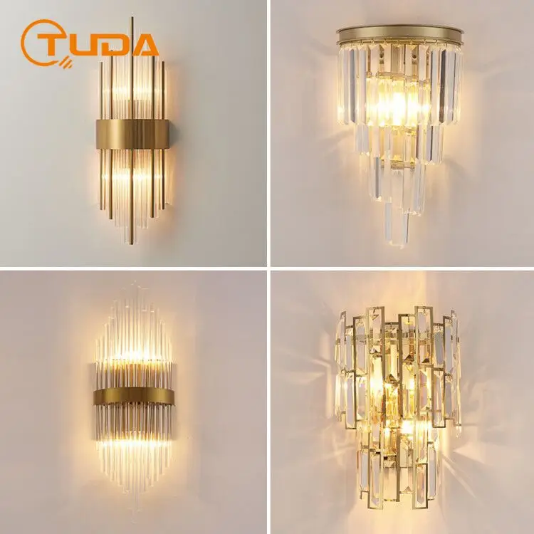 

TUDA Free Shipping Post Modern Luxury Crystal Wall Lamp for Living Room Bedroom Bedside Lamp Crystal Aisle Background Wall Lamp