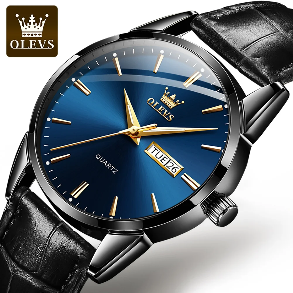 

OLEVS Men's Watch Top Brand Luxury Fashion Business Gold Black And White Leather Luminous Quartz Watch Men's Calendar Gift 6898