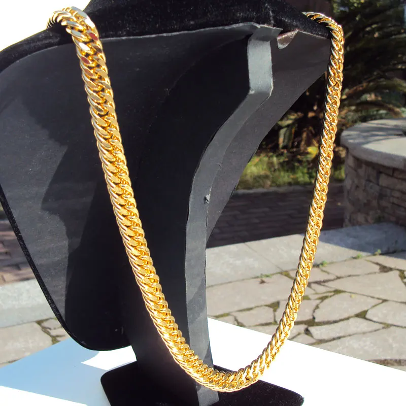 Model Thick Chunky 10MM L MIAMI LINK Chain 24 k Solid Yellow Gold Filled Necklace Men 24