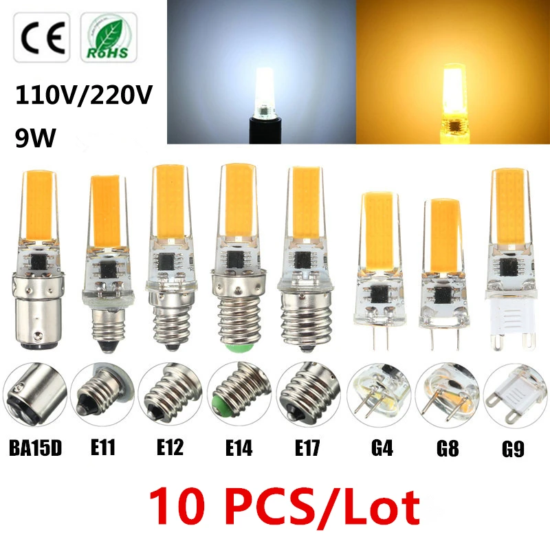 

10Pcs/Lot G4 G9 E14 LED COB Lamp 3W 5W 7W 9W Dimmable Bulb DC12V 110V 220V Candle Lights Replace 30W 40W Halogen for Chandelier