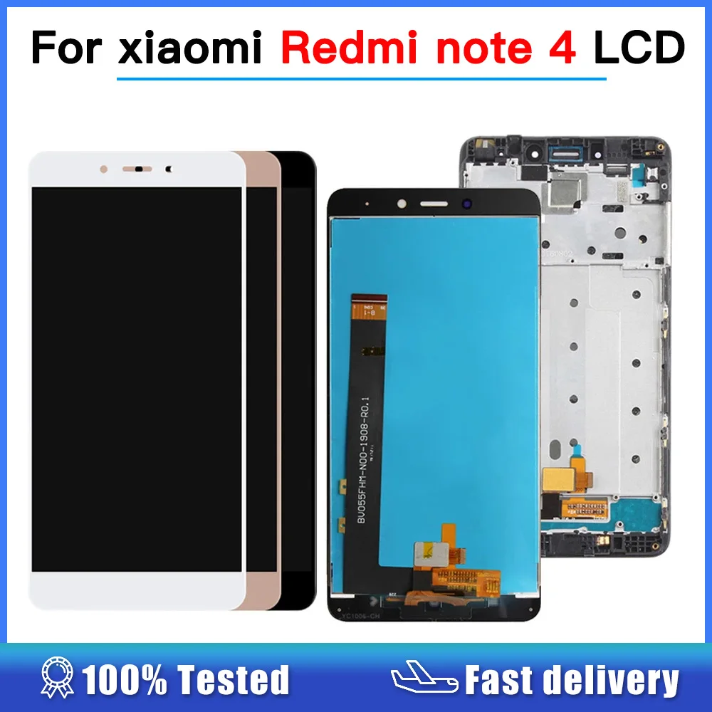 for xiaomi redmi note 4 LCD display digitizer assembly with Frame touch screen 5.5\'\' lcd replacement for redmi mi note4 lcd