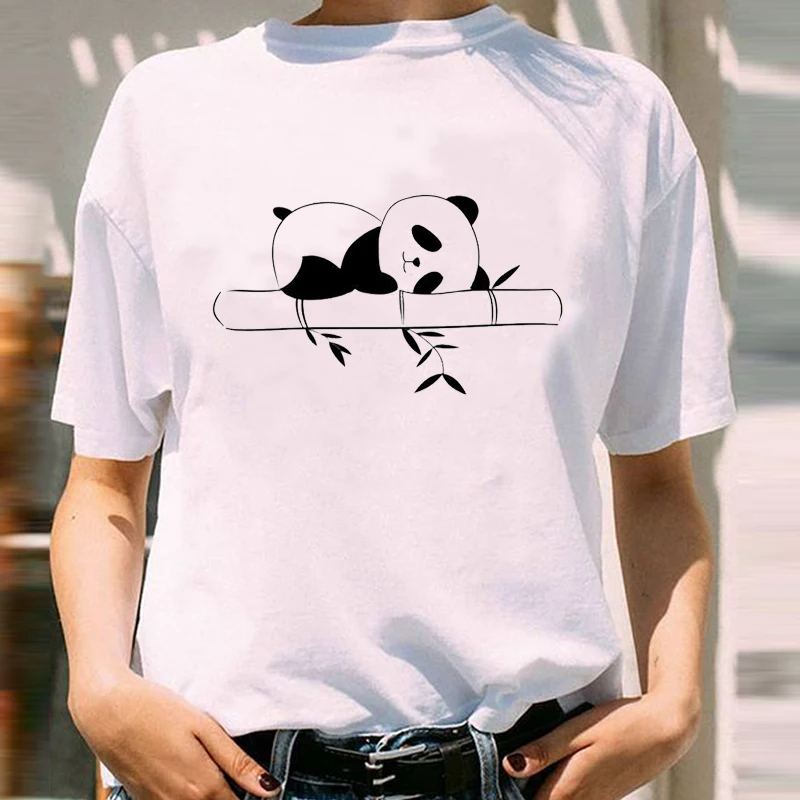 Women Sweet Funny Panda Cartoon Animal Summer Spring Girl 90s Short Sleeve  Lady Print Lovely Clothes Tops Tees Tshirt T-Shirt