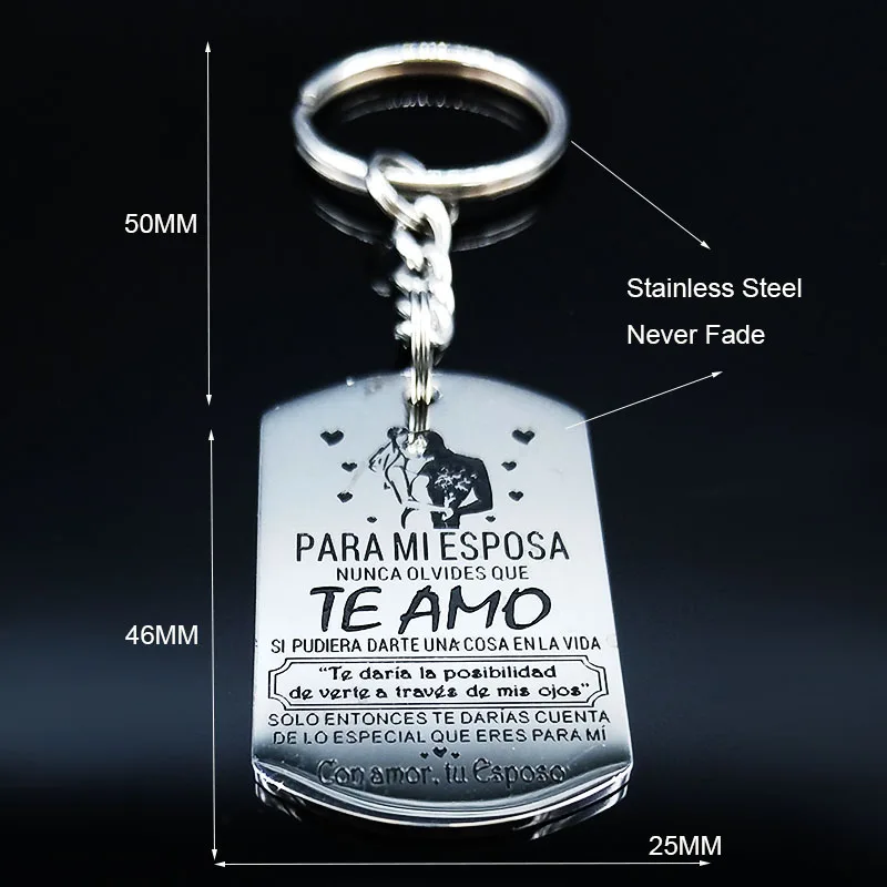 Wedding Para Mi Esposa Nunca Olvides Que Te Amo Keychains Stainless Steel for my wife Love Keychain for Women Jewelry K857