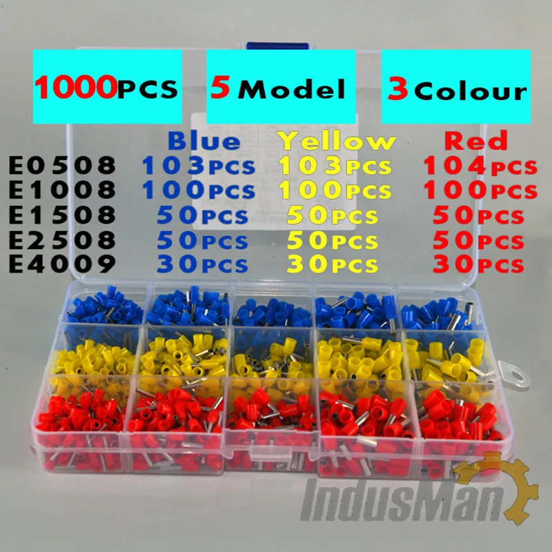 1000pcs/lot   Bootlace cooper  Ferrules kit set Wire Copper Crimp Connector Insulated Cord Pin End Terminal