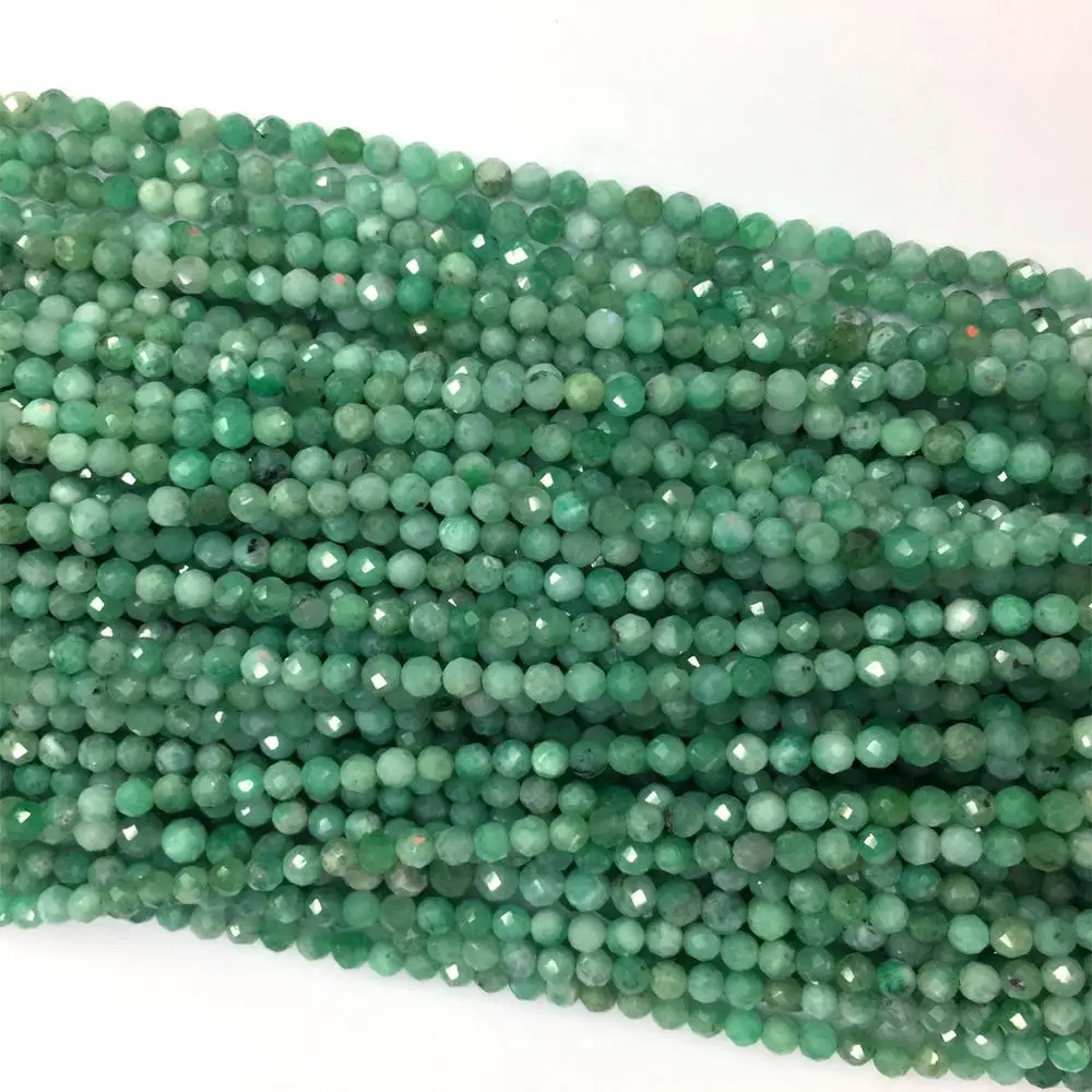 Wholesale Natural Genuine Green Emerald Faceted RoundLoose Small Beads 16