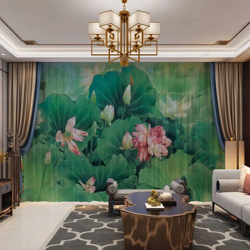 3D Customized Photo Water Lily Curtains Drape Panel Sheer Tulle 3D Window Curtains for Living Room Door Kitchen Bedroom