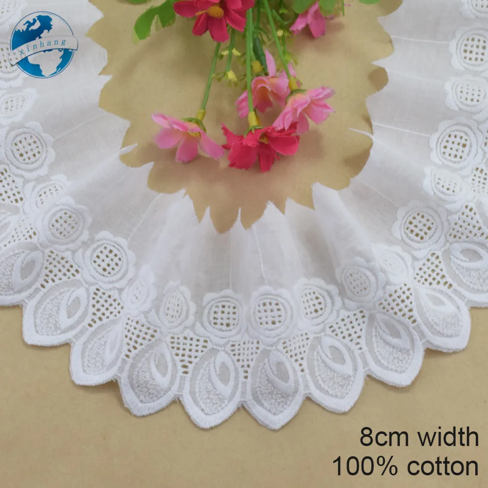 8cm wide 100% Cotton embroidery lace sewing ribbon guipure trim wedding decoration DIY dolls colthes Accessories lace #4172